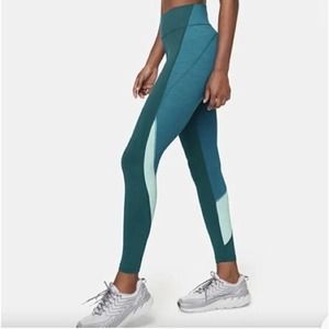 Outdoor Voices Techsweat Zoom Leggings Teal Green Blue EUC M Gym Colorblock